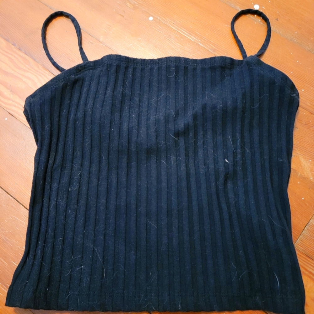 Black Ribbed Women's Top, Cropped